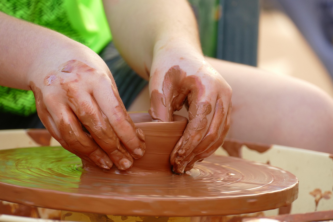 pottery, clay, wheel, help of a pottery wheel, nature, hand, water, craft, manual work, manual labor, ceramics, creatively, to twist