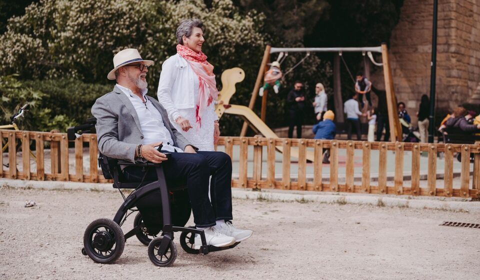 man, rollator, walker, support, aid, device, disability, disabled, fashion, health, healthcare, injured, medical, mobility, modern, rehabilitation, rollz, walking, wheelchair, wheels, couple, elderly