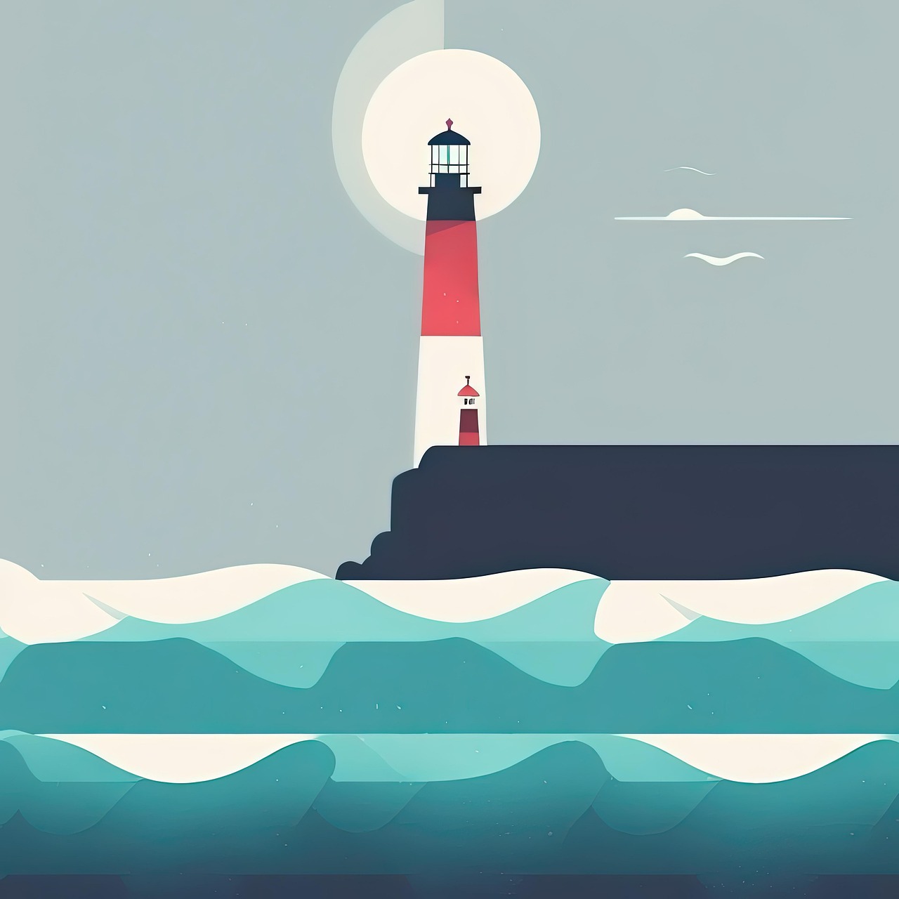 lighthouse, ocean, nautical, sea, minimal, minimalist, minimalism, coast, safety, beacon, nature, blue
